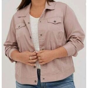 Torrid Trucker Jacket Plus 4X Button Front Pink Pockets Thin Layer Winter Fall